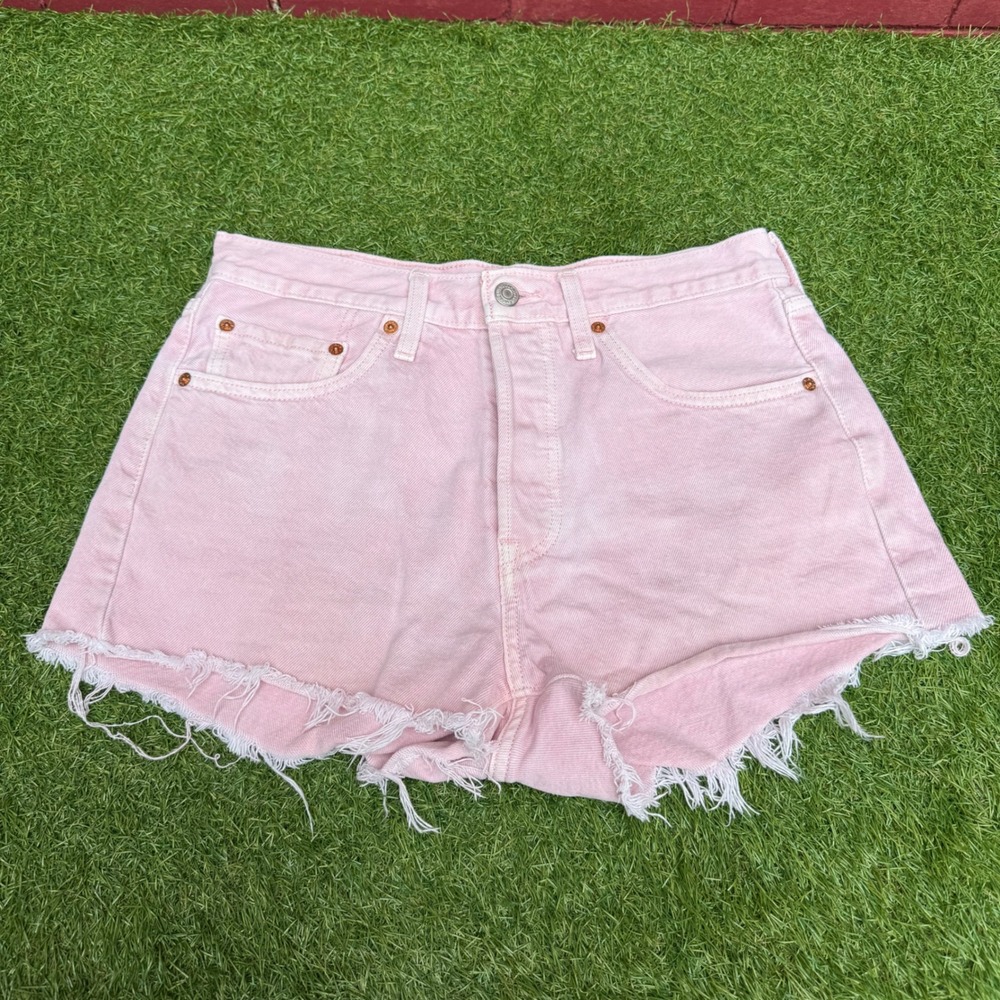 Levis 501 Original High Rise Cutoff Denim Shorts Pink W28 Cowgirl Rodeo Festival
